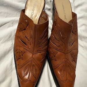 Coldwater Creek tan leather mules